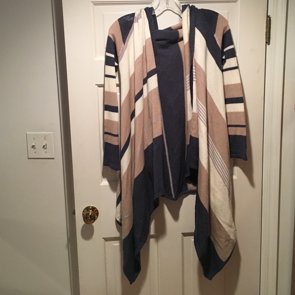 Line Shelby Blue, White, & Tan Striped Cardigan
