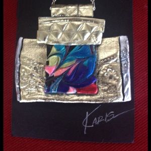 OOAK Gold Multicolor Pendant Necklace Silver Chain