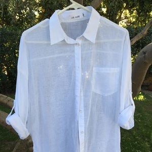 Oversized White Linen Button Down Shirt!