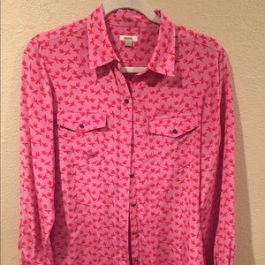 FOSSIL Pink Printed Chiffon Button Up Blouse