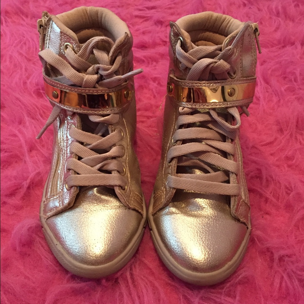 Girls Gold Bibi High Tops with zippers