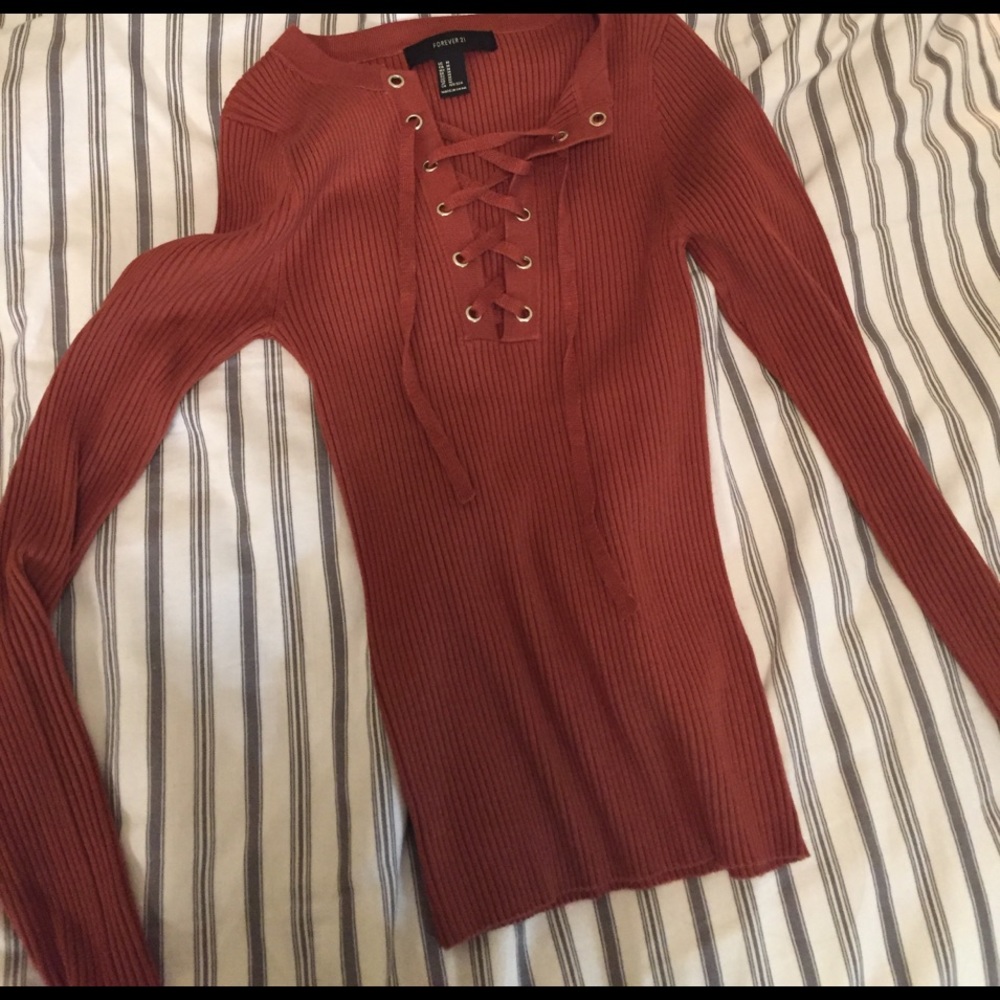 Orange Lace Up Top
