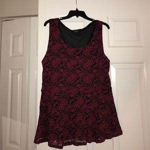 Red and black floral lace blouse