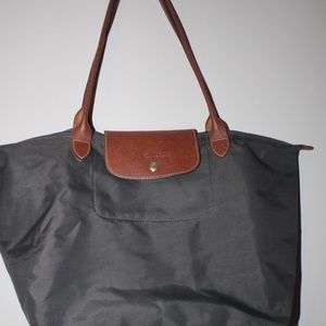 Longchamp Gunmetal Large Le Pilage Bag