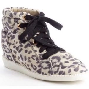 White and Black Leopard Wedge sneakers. Schutz