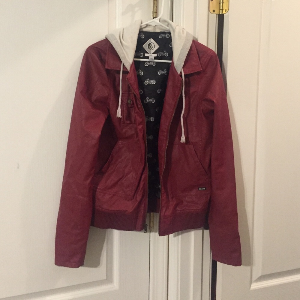 Volcom Red "Leather" Hooded Jacket