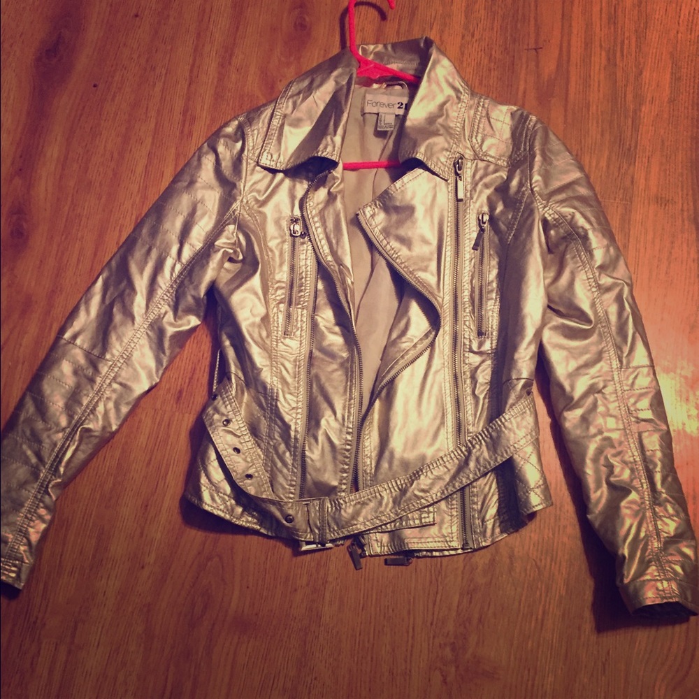 Faux leather metallic jacket