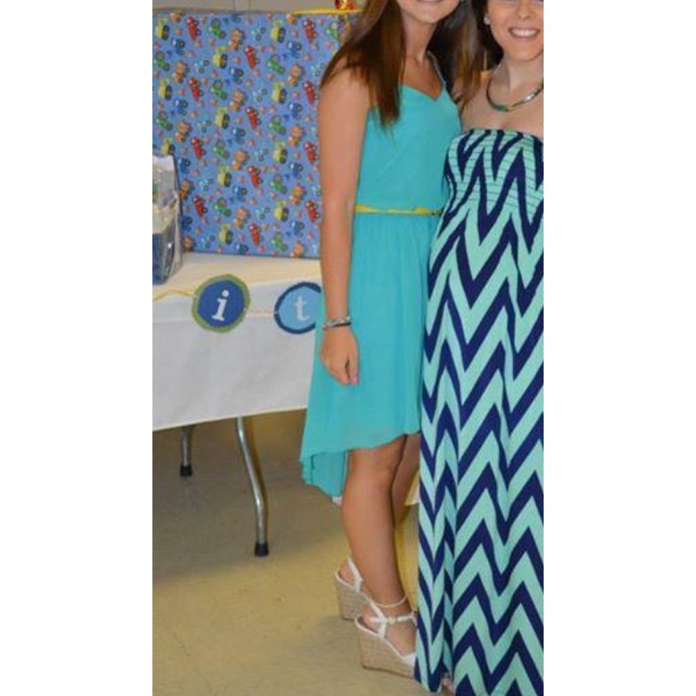 Teal/light blue high-low dress!