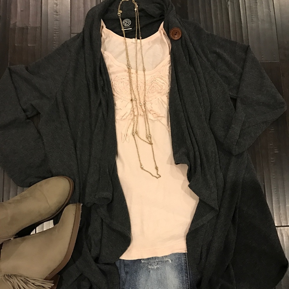 One Button Draped Asymmetrical Jacket Cardigan