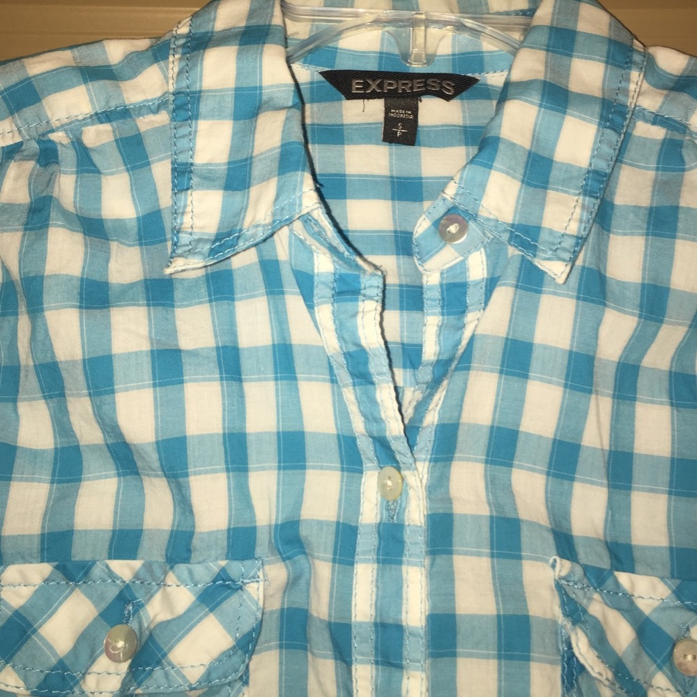 Blue checkered button down - Picture 2 of 2
