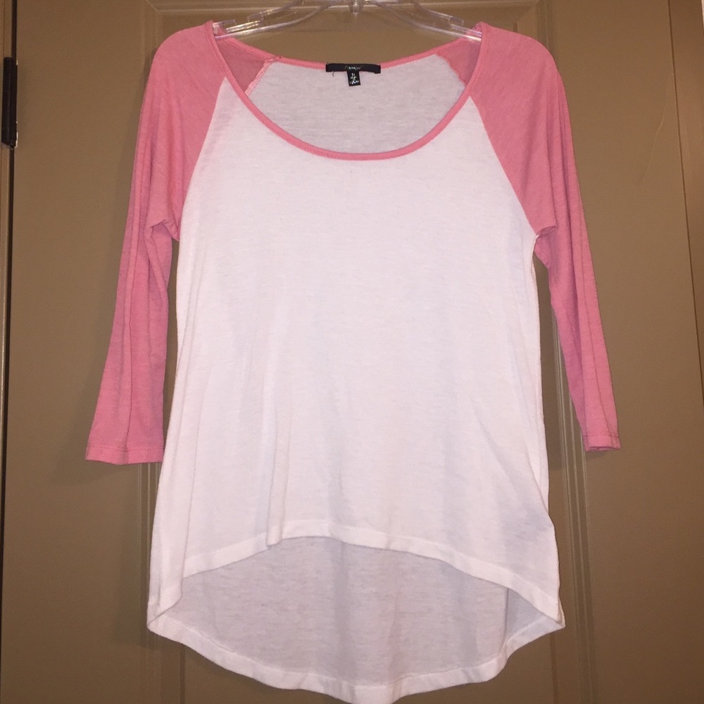 Pink and white raglan top