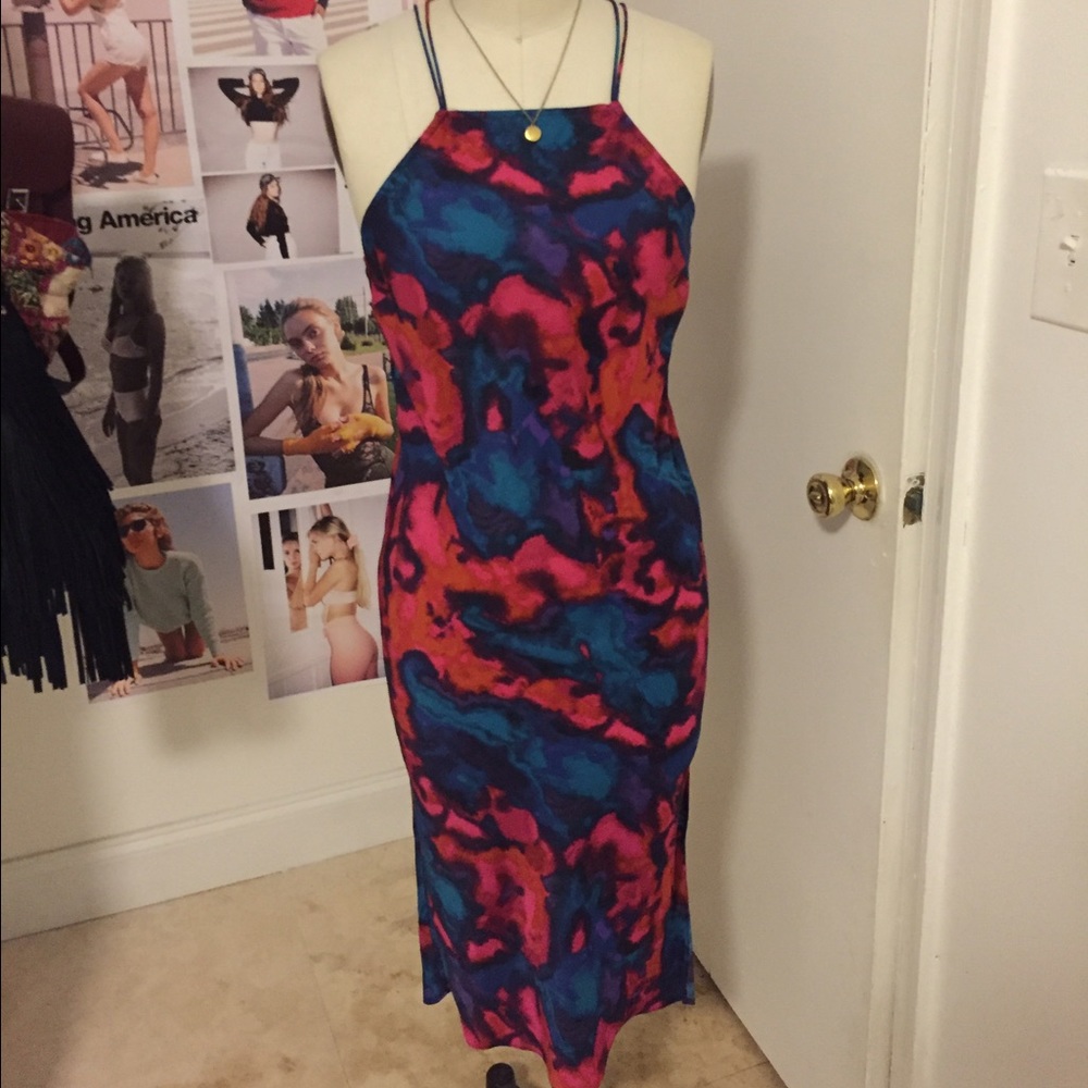 Silence & noise halter midi slit dress