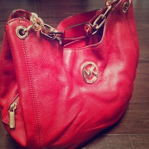 Michael Kors cherry red & gold purse