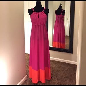 Fuchsia & Orange Floor Length Sun Dress