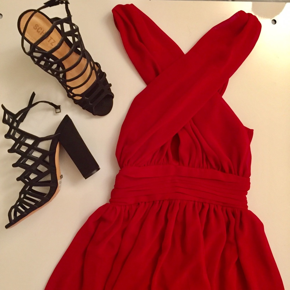 This twist red wine halter dress from Lulu's