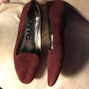 DKNYC deep maroon suede flats