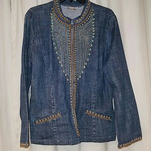 Chicos Denim Jacket w/ turquoise & bronze beads