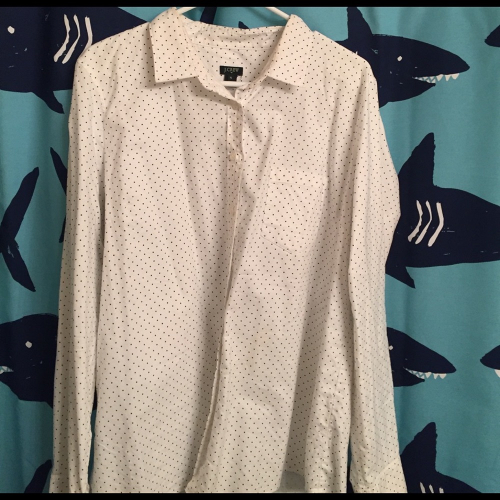 Jcrew women's navy and white polka dot button up