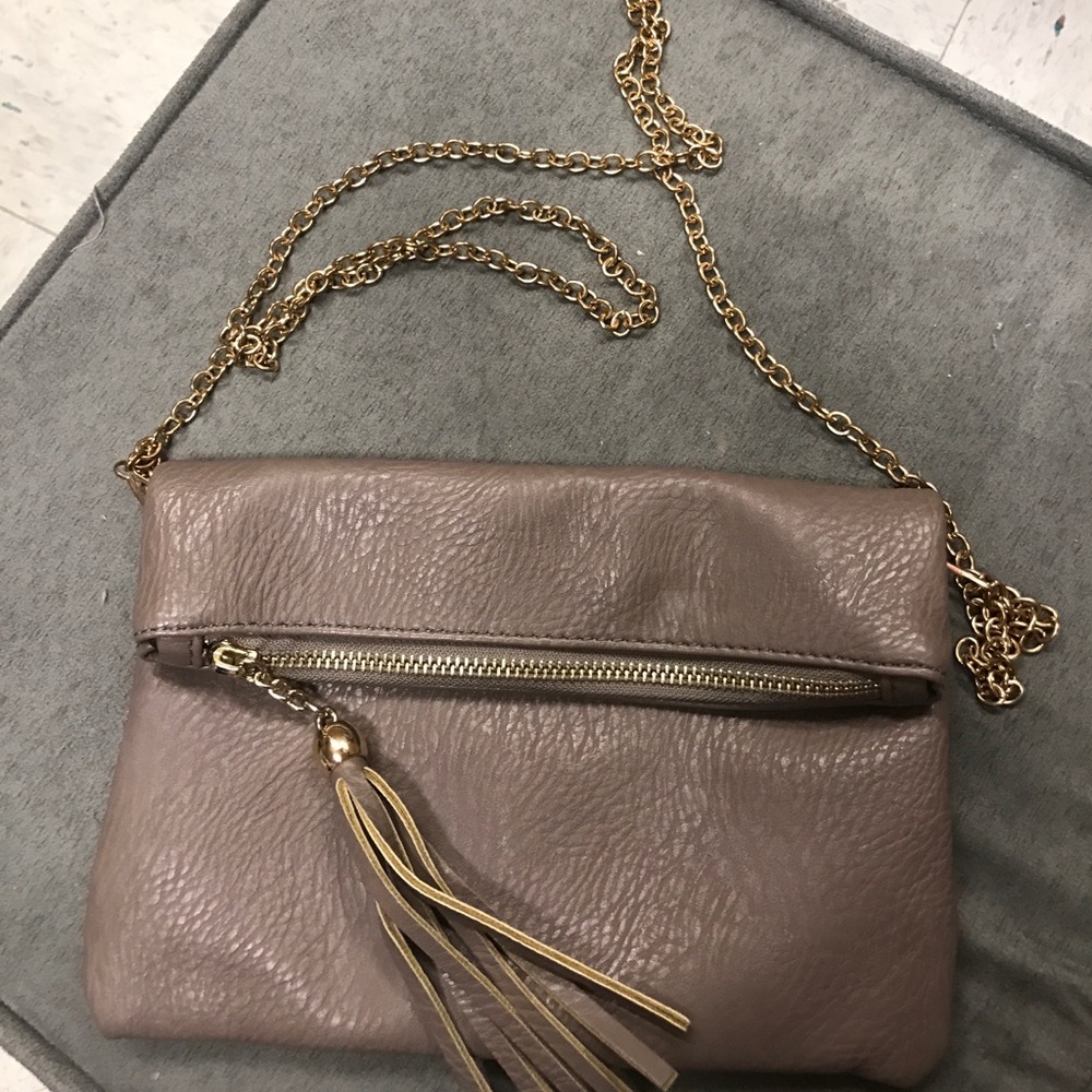 brown over the shoulder fringe tassel purse