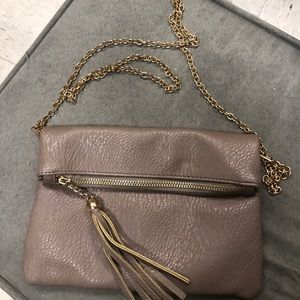 brown over the shoulder fringe tassel purse