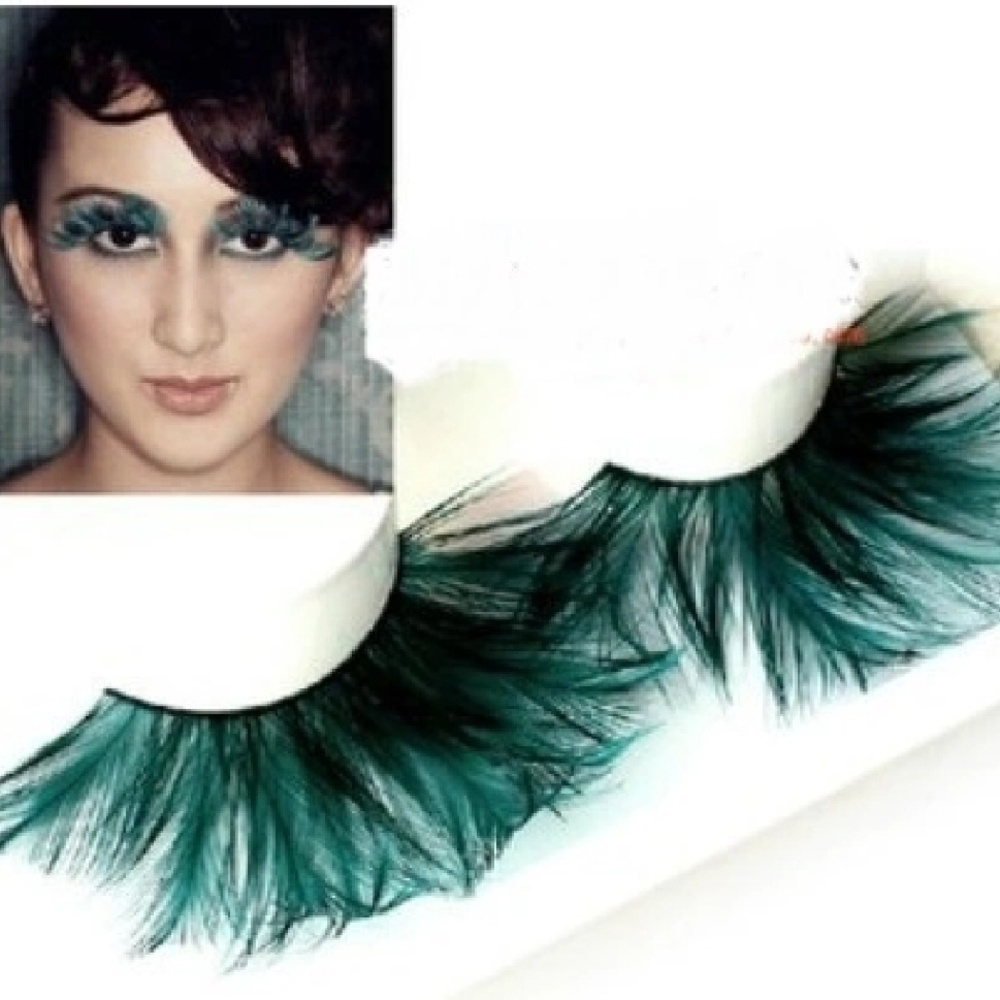 Dark green tip faux hair  long eyelashes