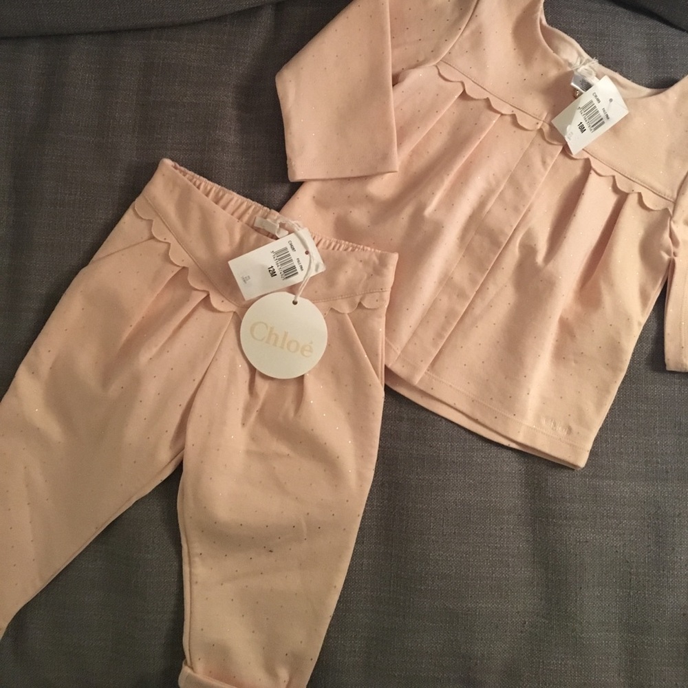 Chloé Baby Gold Dot Pink Jersey Cardigan and Pants