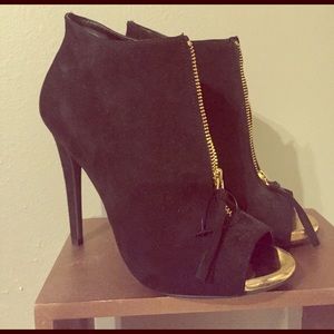 Velvet black and gold stiletto booties