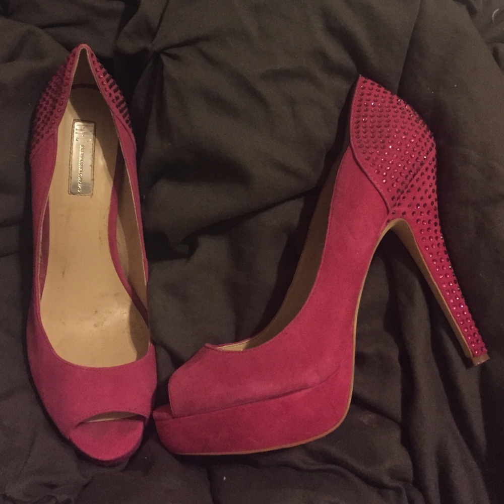 I.N.C. peep toe with rhinestone detail on heel