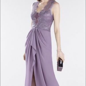 BCBG MAXAZRIA Purple Sleeveless Lace Illusion Gown