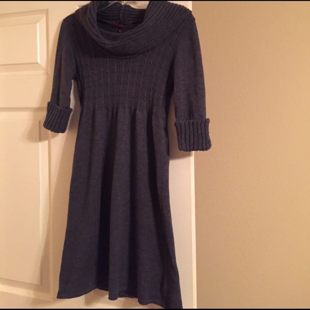 Cowel neck gray sweater dress