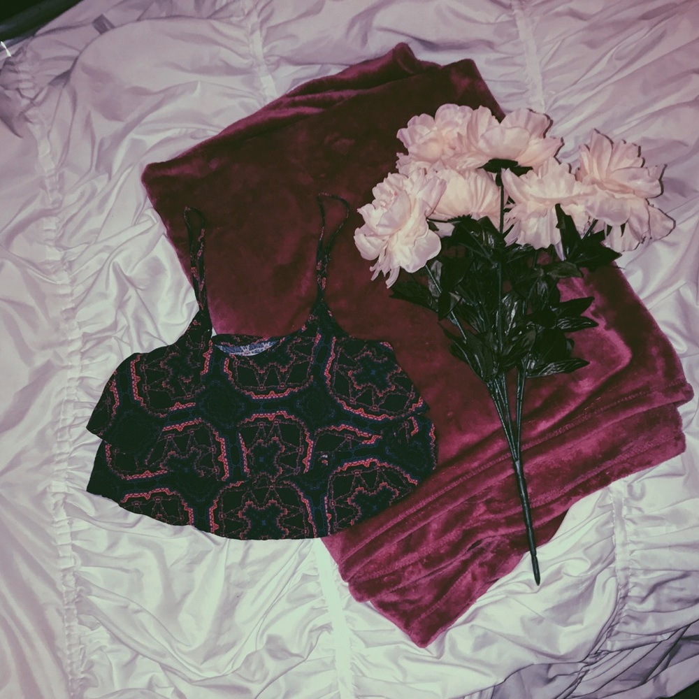 Blue orange and pink layer tank crop top.