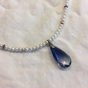 Pearl Bridal necklace with Swarovski crystal drop