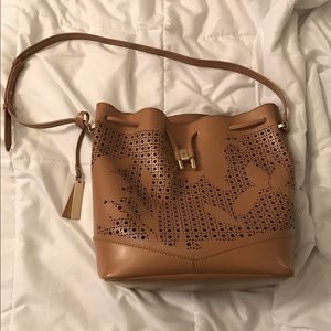 Vince Camuto brown laser cut leather bag