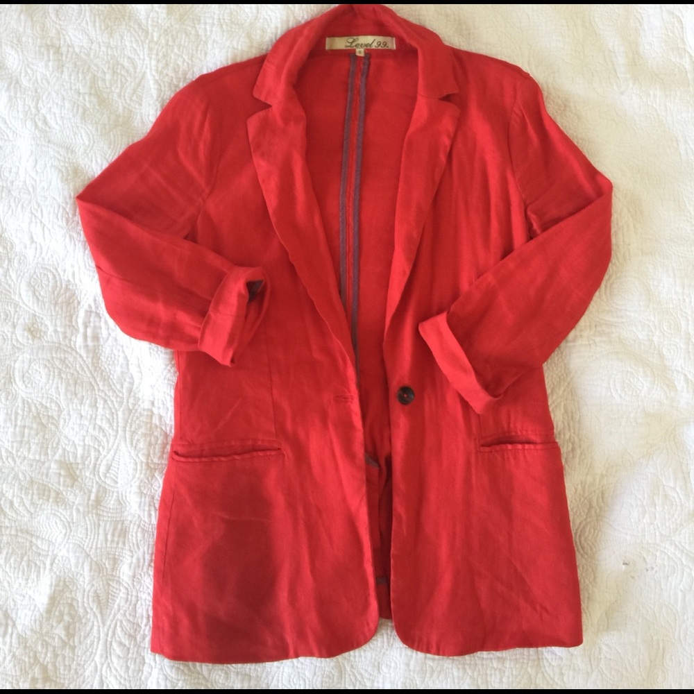 Red Linen Anthropologie Blazer