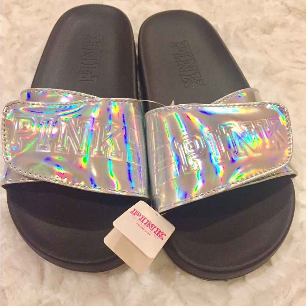 💿 PINK Silver Crossover Slides 💿 | Size S (5-6)