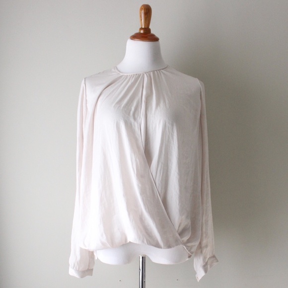 Vince Tops - Silky Open Front Draped Faux Wrap Long Sleeve Top
