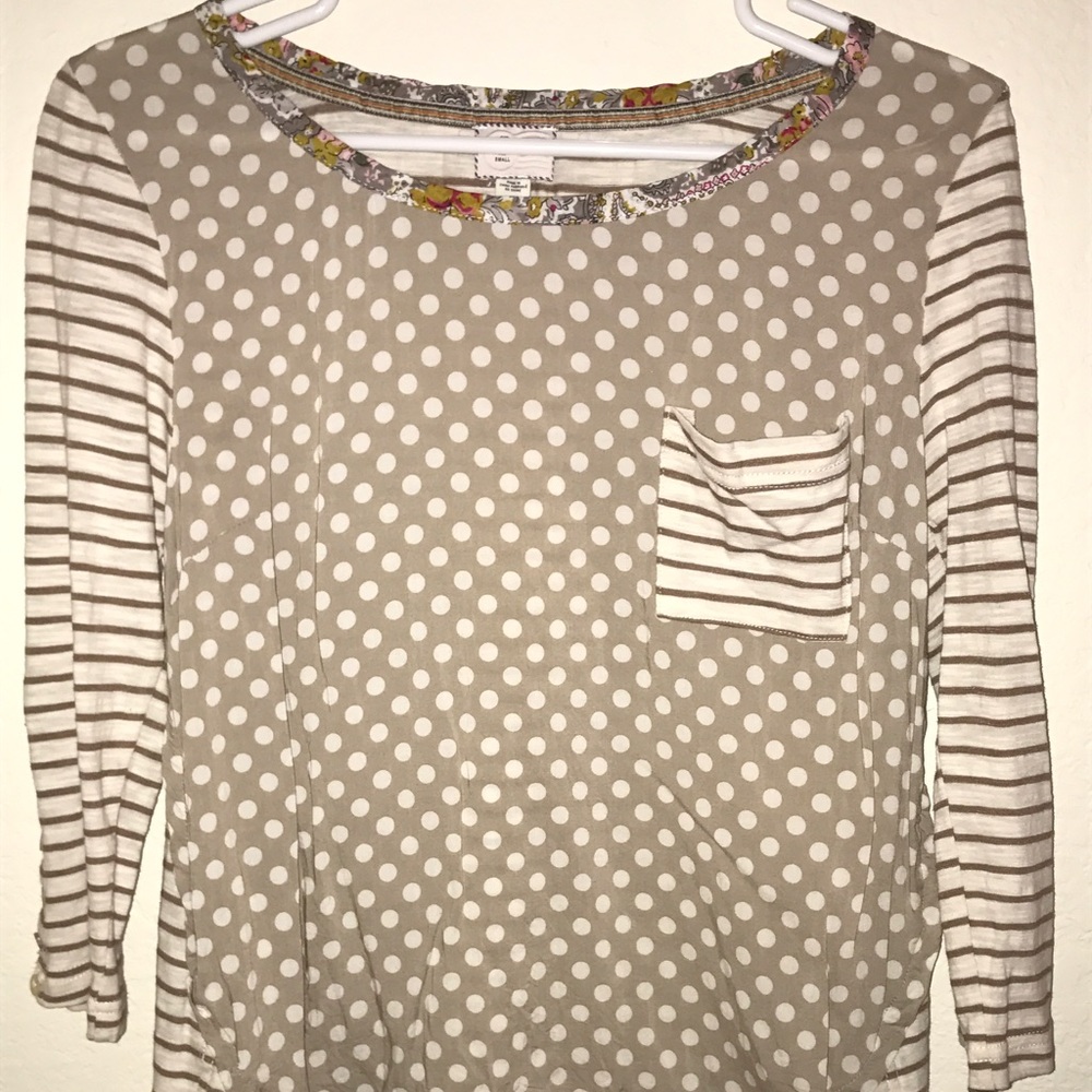 Anthropologie Floral/Striped 3/4 Sleeve Top