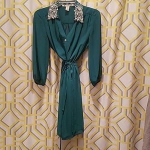 Emerald green dress with pearl and stud collar