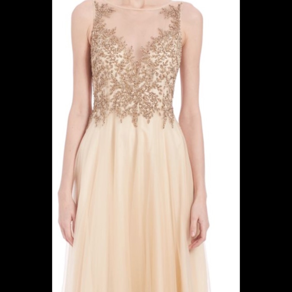 Basix Illusion Beaded Tulle-Skirt Gown