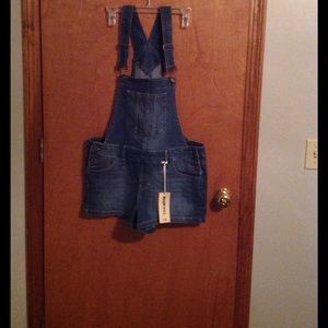 Denim overall shorts