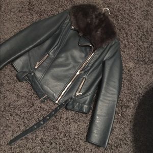 Dark Green Faux leather Jacket