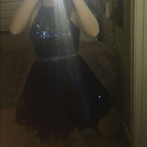 Short masquerade halter dress with sequins bodice