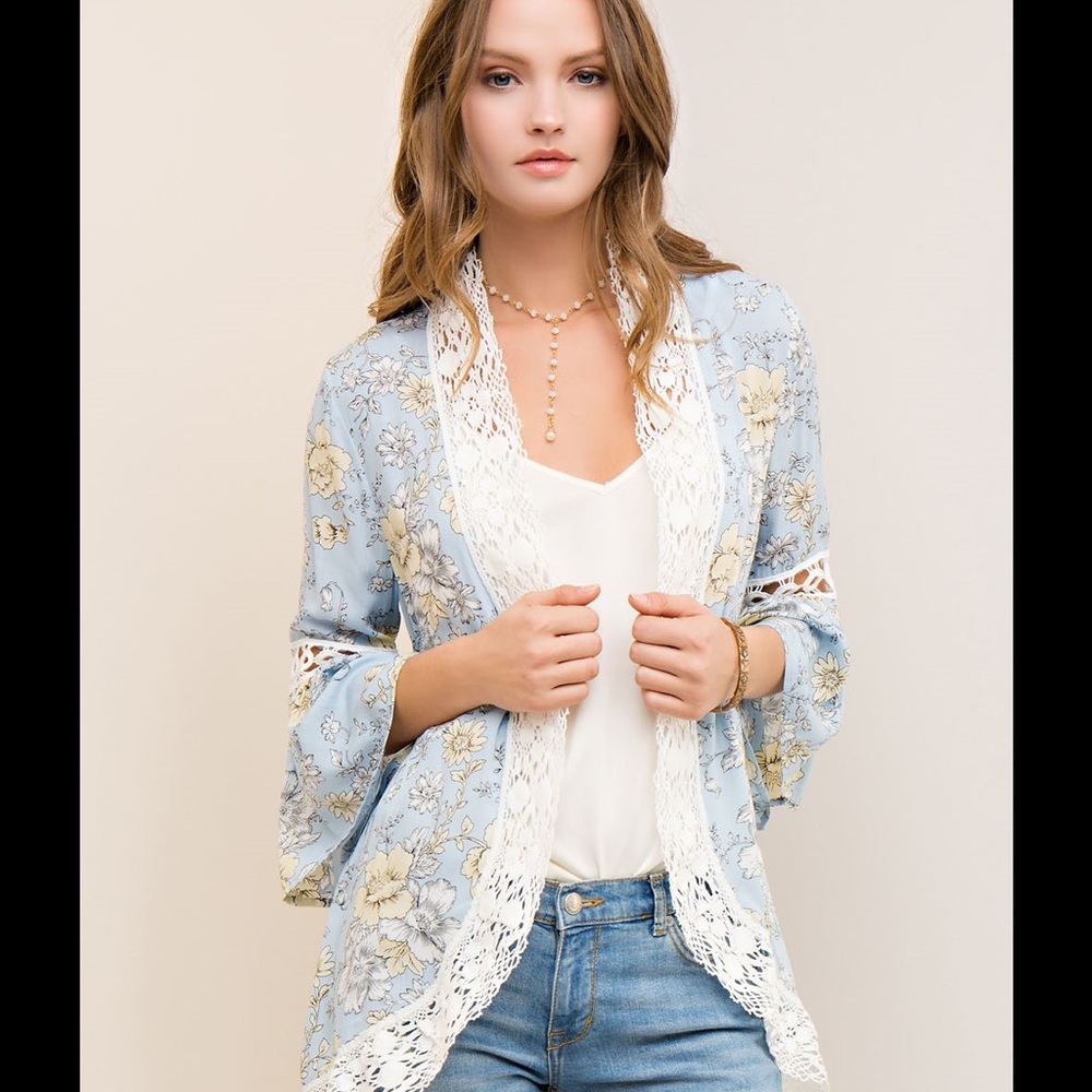 Floral Print Cardigan Baby Blue