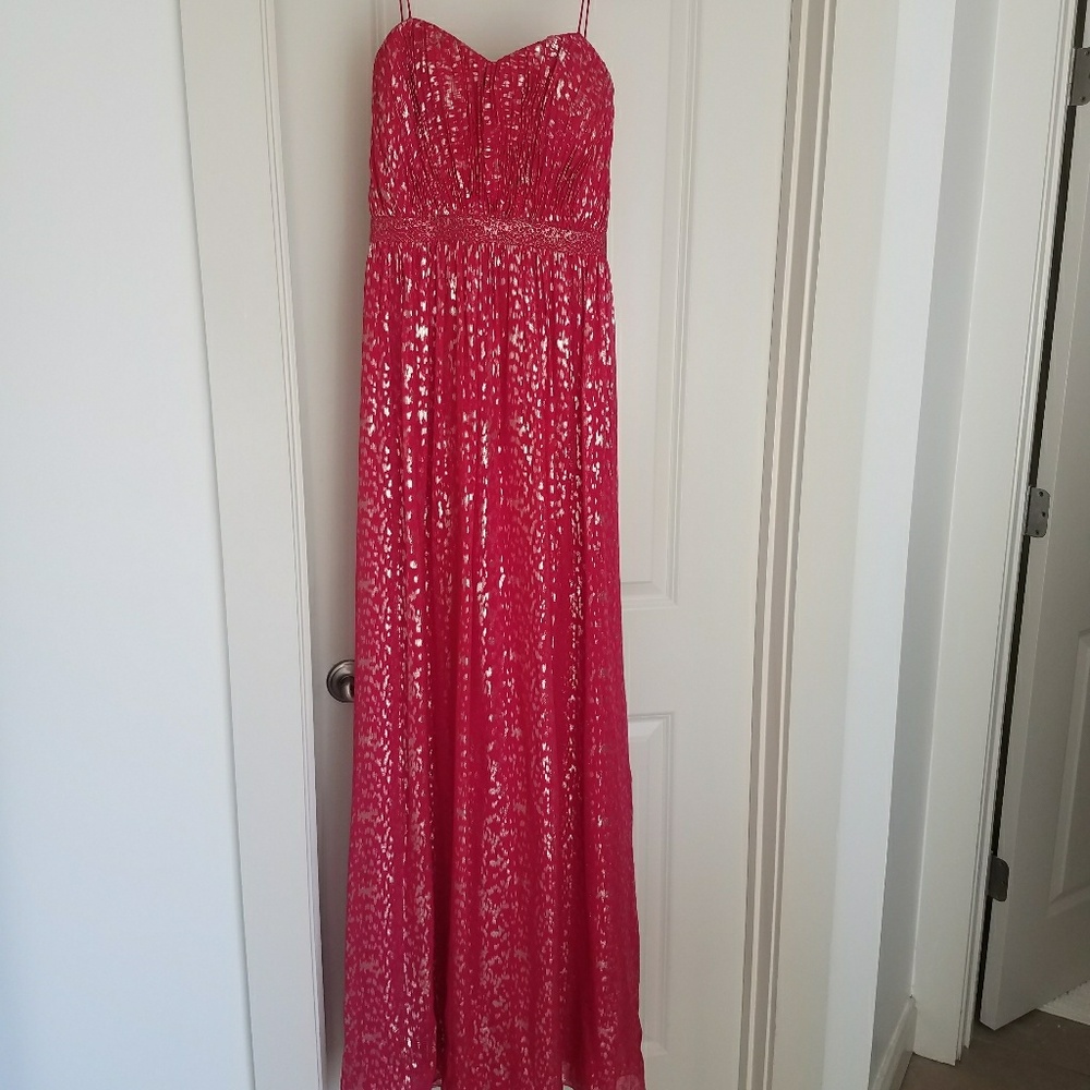 Erin fetherston pink long strapless gown