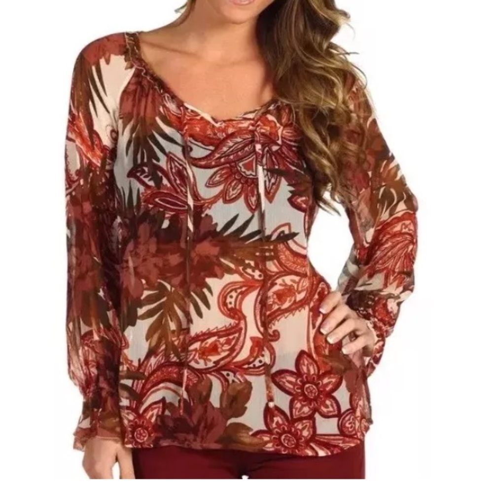 3/$25👑 Lucky Brand Sheer Boho Blouse Top XS