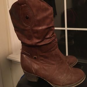 Brown faux leather cowgirl boots