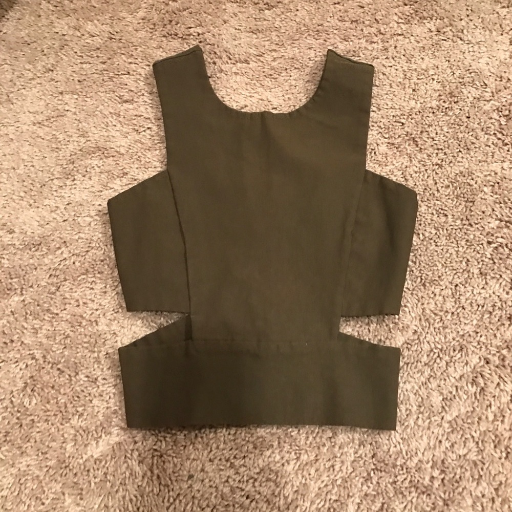Green cut out crop top