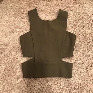 Green cut out crop top