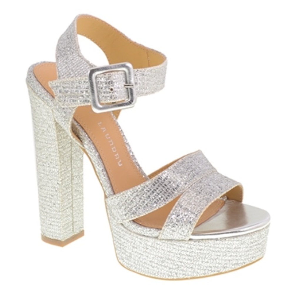 Silver Glitter Platform Sandal Heels