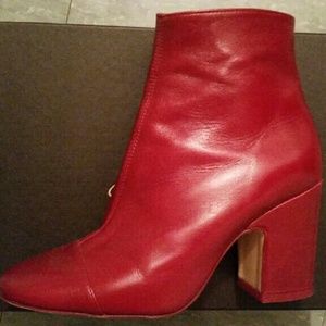Zara red leather ankle boots